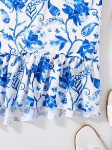 Teen Girl Floral Printed Spaghetti Strap Camisole Top And Asymmetric Hem Ruffle Skirt Summer Two Pieces Outfit,Holiday,Summer,Travel