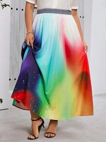 EMERY ROSE Plus Size Summer Fashion Colorful Ombre Skirt - Multicolor - View 4