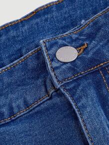 SHEIN MOD 女士加大碼彈性喇叭牛仔褲，甜美粉色配蝴蝶結腰帶 - 淺色水洗藍 - 查看 5