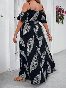 SHEIN VCAY Plus Size Boho Spaghetti Strap Split Thigh Short Sleeve Dress, For Summer