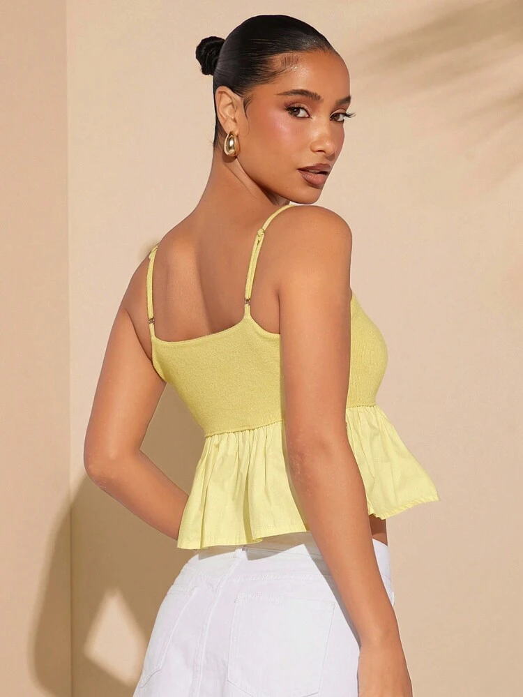 Solid Ruffle Peplum Hem Knit Cami Top