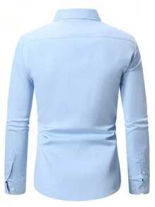 Manfinity Mode Camisa de manga larga de unicolor casual para hombre, primavera/otoño, camisa casual de negocios para hombre, camisa azul en polvo para hombre, para el otoño - Celeste - Ver 2