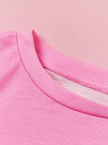 TOM & JERRY X SHEIN 夏季少女可愛卡通印花粉紅色T恤和短褲套裝 - 粉色 - 查看 4