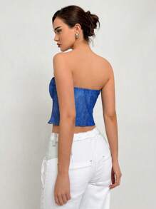 Aloruh Modern Street Style Denim Effect Herringbone Slim Fit Women's Top - Multicolor - View 3