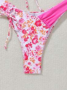 Swim Mod 夏季海滩女式无肩带褶皱抹胸比基尼套装带胸罩和腰带系带比基尼套装度假 - 彩色 - 查看 4