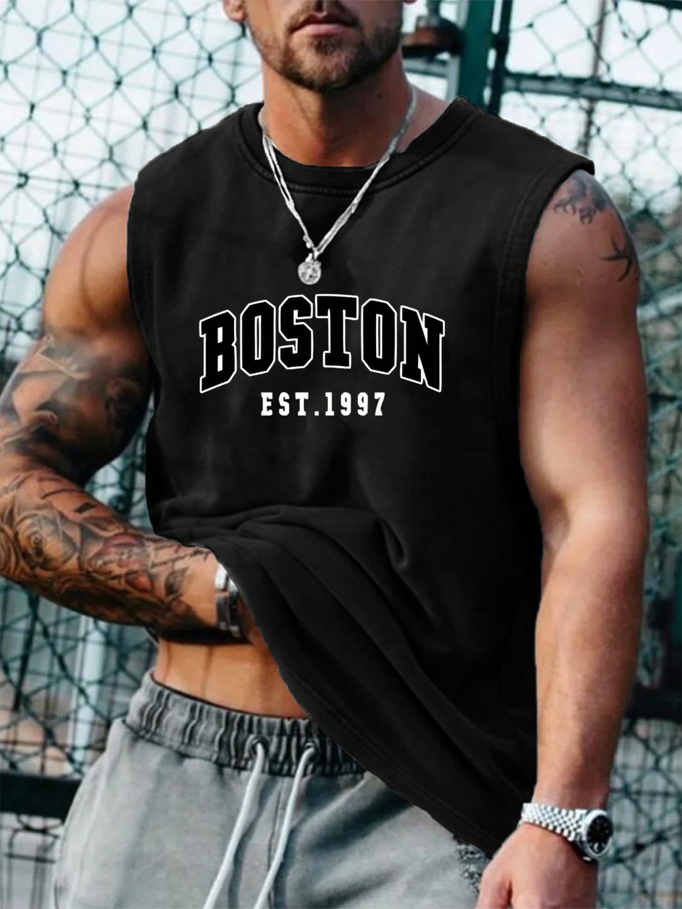 Men's Round Neck Letter Print Summer Tank Top