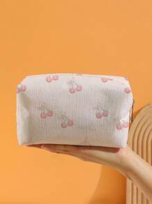 ROMWE Kawaii 櫻桃紋八邊形天鵝絨化妝包