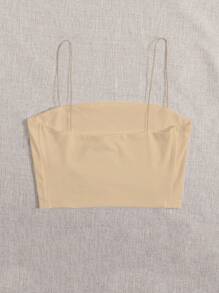 SHEIN Unity Áo crop top màu trơn mùa hè dành cho nữ có dây đeo vai - Màu be - Xem 2