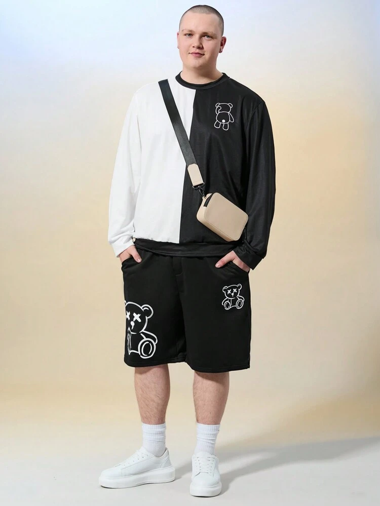 Men's Plus Size Patterned Knitted Long Sleeve Round Neck Sweatshirt, For Fall Winter