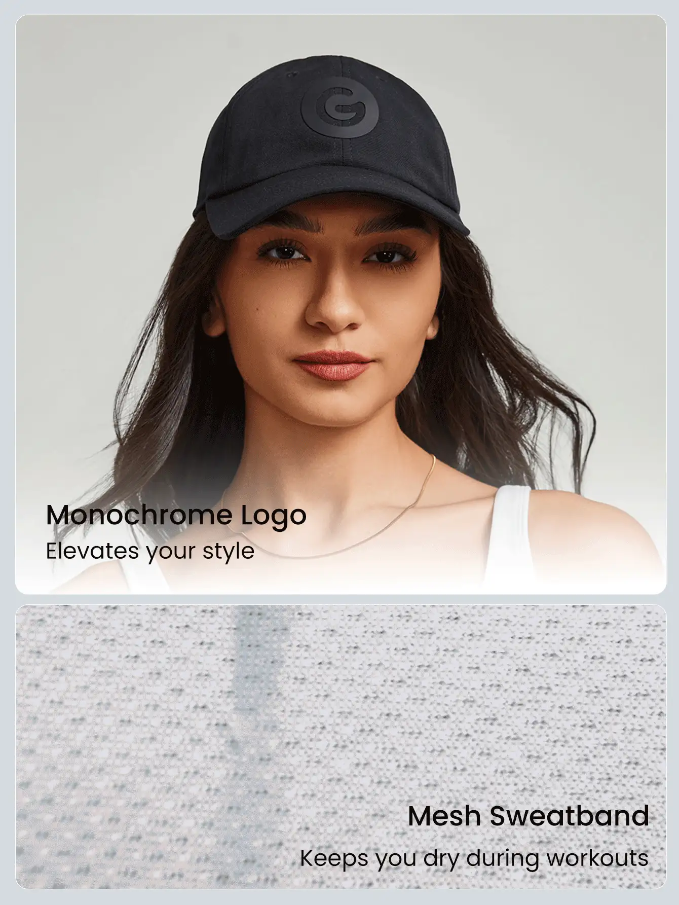 GLOWMODE Baseball Cap Embroidered Sweatband Adjustable With Monochrome Logo Workout Daily Casual - Black - View 3