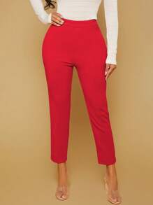 SHEIN SXY Ladies Solid Color Simple Style Daily Fashion Trousers - Red - View 6