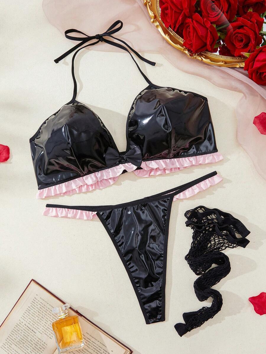SHEIN 大码双色下摆闪亮性感舞台服装 - 黑色 - 查看 1
