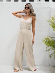 SHEIN VCAY Plain Casual Linen Jumpsuit, Perfect For Vacation