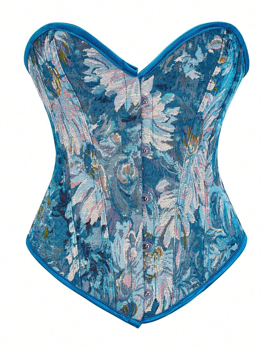 加大码花卉印花露背吊带背心，适合新年派对、情人节、节日、紧身胸衣上衣、复活节连衣裙、万圣节服装、复古