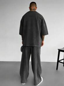 男士复古字母和骷髅图案圆领短袖休闲 T 恤，夏季，Emo，2000 年代风格 - 黑色 - 查看 5