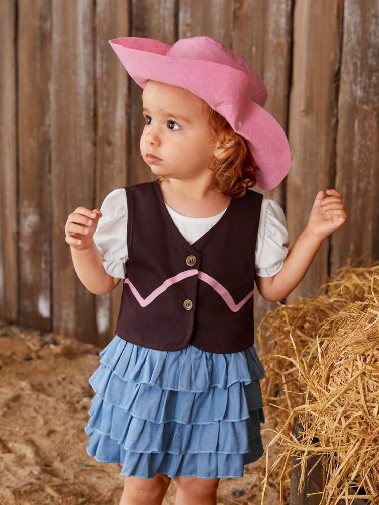 4pcs/Set Baby Girl American Western Style Vacation Elegant Fancy Cool And Cute Daily Casual Outfits, Spring/Summer