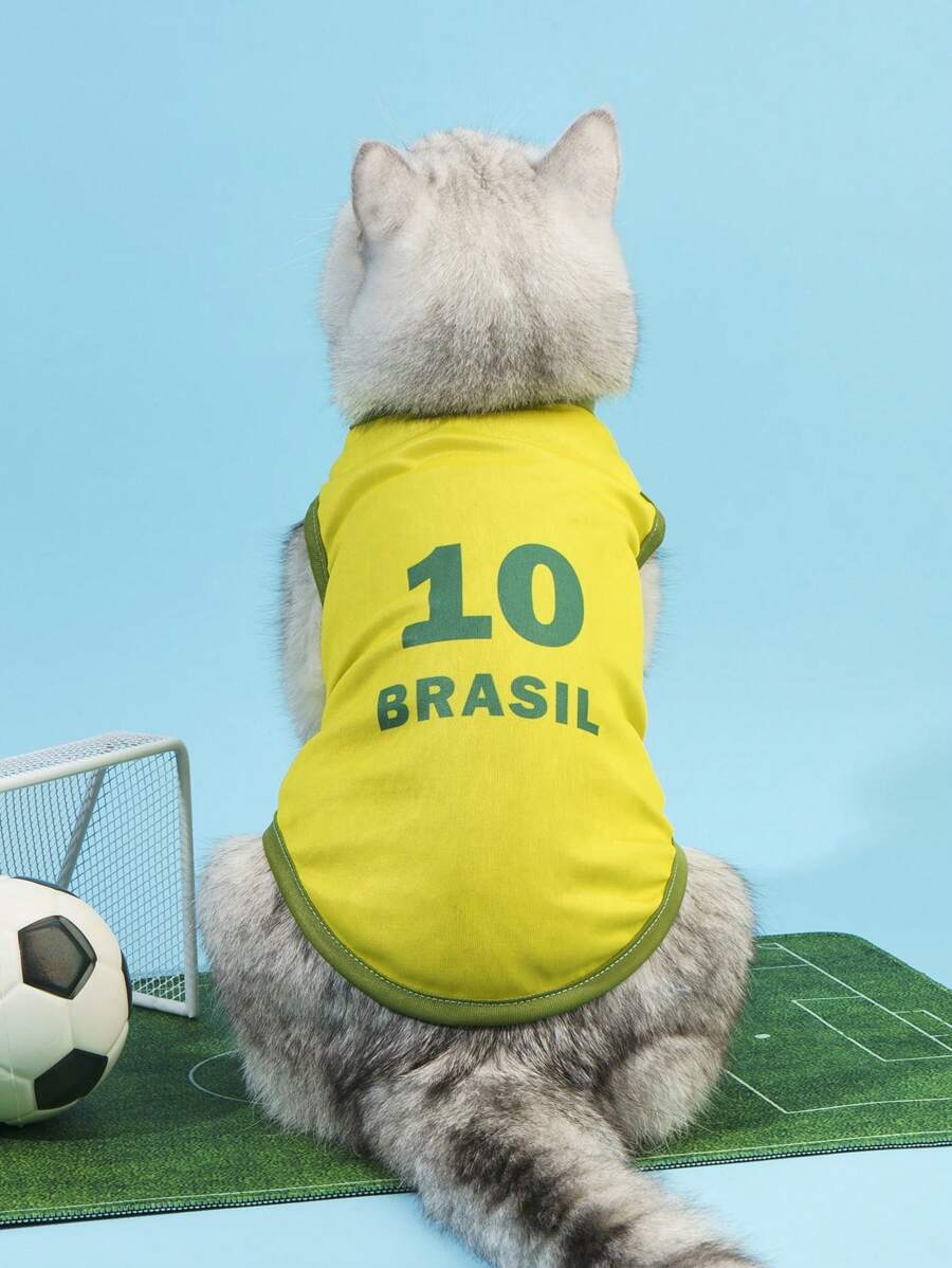 PETSIN 1pc Brazil Football Themed Pet Dog/Cat Breathable, Sun-Protective And Insect-Resistant Vest, Summer - Multicolor - View 1