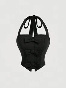 SHEIN MOD Women's Black Bow Top,Graduation - Black - View 1