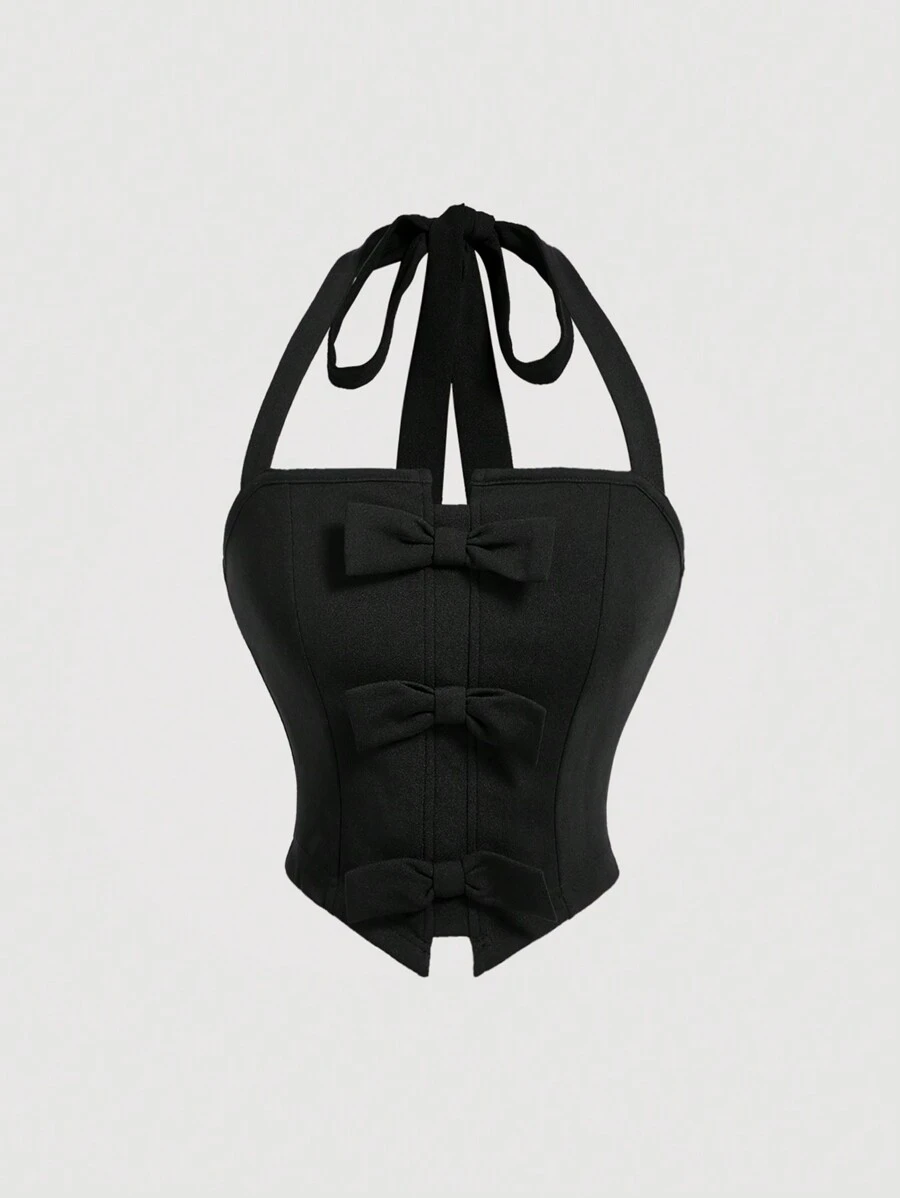 SHEIN MOD Women's Black Bow Top,Graduation - Black - View 1