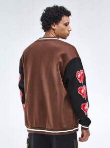 Manfinity Campus Court Spring And Autumn Men Loose-Fit Drop Shoulder Long-Sleeved Baseball Jacket With Letter And Heart Print In Contrasting Colors - Multicolor - View 2
