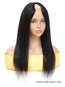 Straight V Part Wig 150 Density Natural Black Color No Leave Out 4.5x2 Nature Color Lace Human Hair
