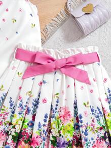 SHEIN Tween Girl elegante top met bloemenprint en rokset met riem