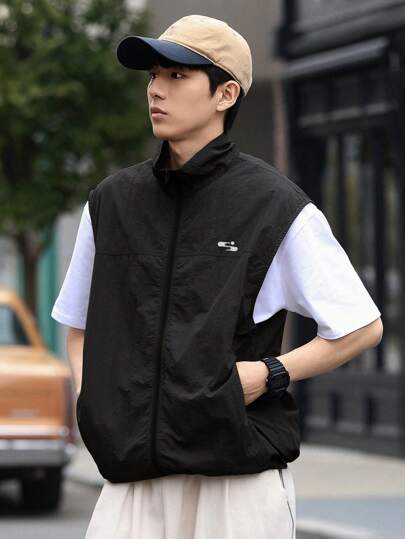 DAZY 男士返校纯色拉链简约休闲夏季夹克，适合网球秋冬背心