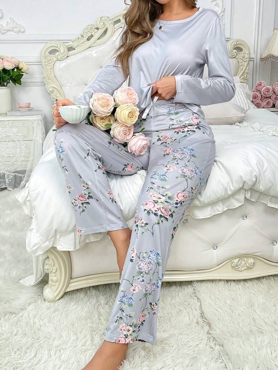 PJS13 Women's Milk Silk Pajama Set, 140g Digital Printing