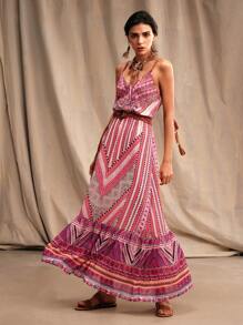 Anewsta Patchwork Print Spaghetti Strap Dress - Multicolor - View 1