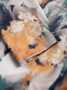 Damska luźna koszulka z nadrukiem tie-dye i okrągłym dekoltem, z długim rękawem, wiosna/lato