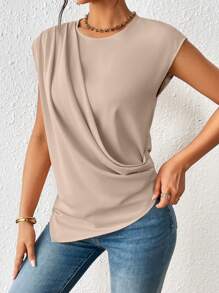 Calvaya Damesshirt met ronde hals, effen kleur en asymmetrische zoom