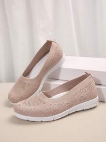 秋冬休闲刺绣透气一脚蹬帆布鞋，夏季新款圆头休闲棕色乐福鞋，时尚百搭舒适轻便布鞋，淡粉色，女士运动鞋 - 粉色 - 查看 5