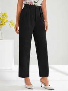 SHEIN Clasi Quần âu ống côn xếp ly trơn màu đơn giản dành cho nữ mùa thu/đông - màu đen - Xem 5