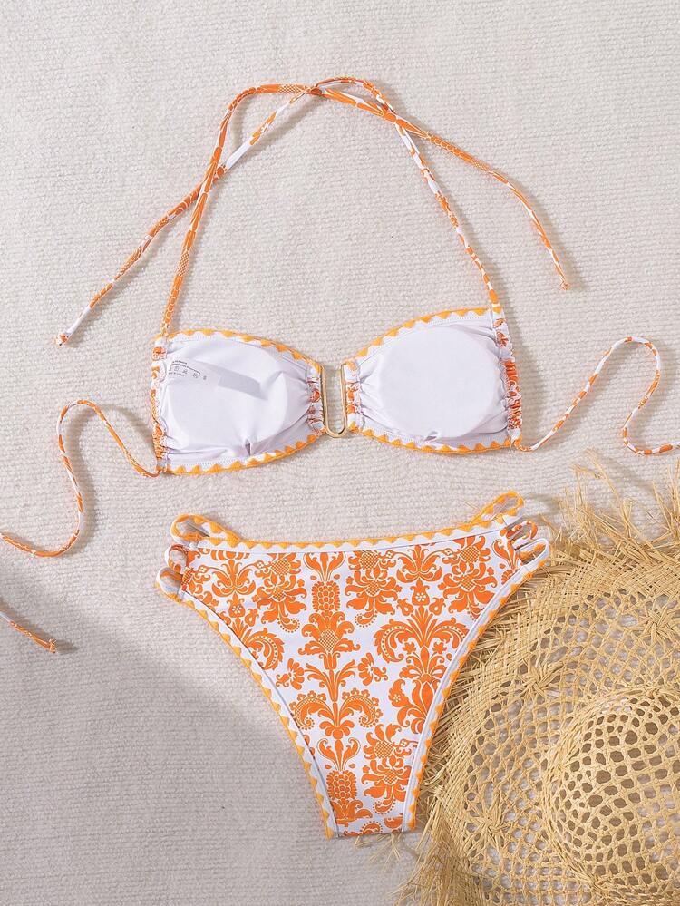 Women Fashionable Summer Holiday Beach Bikini Set With Random Printed Bikini Set