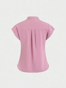 SHEIN Unity 女士護士服套裝，經典多口袋V領上衣和褲子組合，醫療護理制服套裝 - 藕粉色 - 查看 4