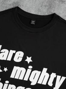 Manfinity EMRG 男士夏季短袖休閒T卹，印有口號設計 - 黑色 - 查看 3