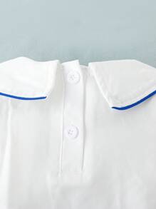 SHEIN Set bestehend aus Baby Mädchen elegantem Oberteil im Palast-Stil mit exquisiter Stickerei und Dreiecks-Shorts in einfarbigem Design passend für den Sommer