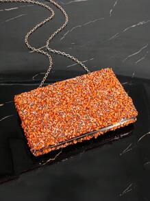 SHEIN SXY WOMEN Clutch BAG,EVENING BAG, All-Over Floral Chain Decor Elegant Fashion Simple Purse, Teenagers, FOR VACATION,HOLIDAY,SUMMER,PARTY,DATE,DATE NIGHT,Halloween Valentines - Orange - View 3