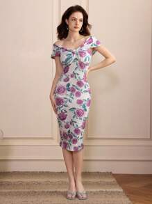 Chiquease Summer Floral Print Off Shoulder Women Dress - Multicolor - View 5