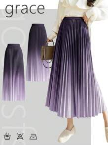 Abito lungo plissettato sfumato elegante da donna - Viola - Visualizzare 1