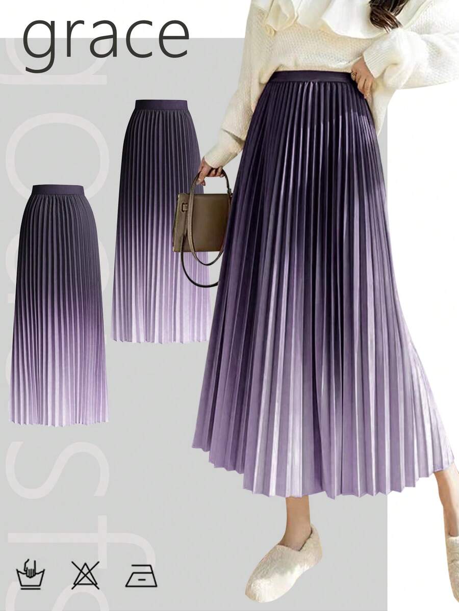 Abito lungo plissettato sfumato elegante da donna - Viola - Visualizzare 1