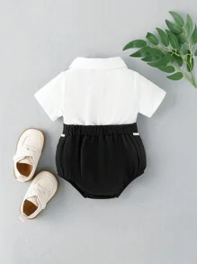 Souflis Souflis Bộ đồ liền thân cho quý ông mùa hè bé trai thanh lịch - Đen và trắng - Xem 2