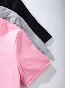 Sparklyn 3pcs/Set Tween Girl Round Neck Solid Color Casual Short Sleeve Dress, Simple Everyday Wear, School, Campus, College - Multicolor - View 7