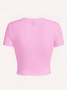 INAWLY 字母印花休闲短款T恤夏季最热仿真短款 - 粉色 - 查看 2