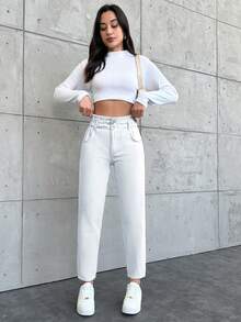 Cottnline Women's Denim Long Pants - White - View 4