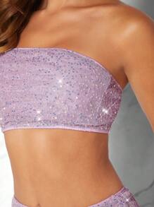 Hauture Sequin Tube Top & Ruffle Skirt Two Pieces Set - Purple - View 4