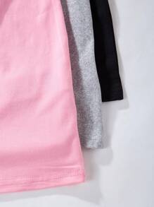 Sparklyn 3pcs/Set Tween Girl Round Neck Solid Color Casual Short Sleeve Dress, Simple Everyday Wear, School, Campus, College - Multicolor - View 6