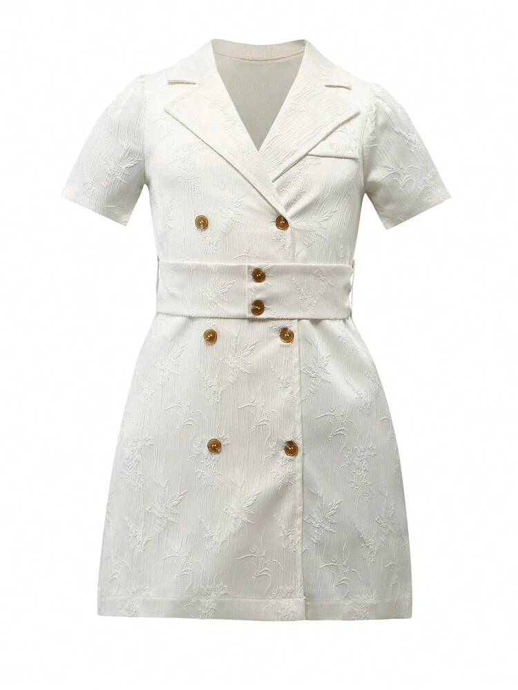 Tween Girl Jacquard Suit Short Sleeve Dress, Suitable For Parties, Casual And Commuting