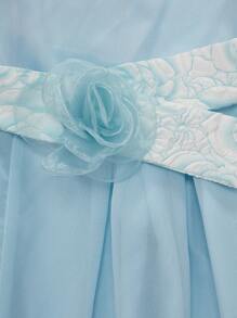 少女優雅婚禮派對花朵腰帶連身褲，採用雪紡面料 - 藍色 - 查看 5