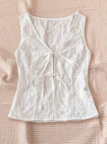 Soleia WYWH假日女士白色刺繡針織開衫，帶繫帶 - 白色 - 查看 5